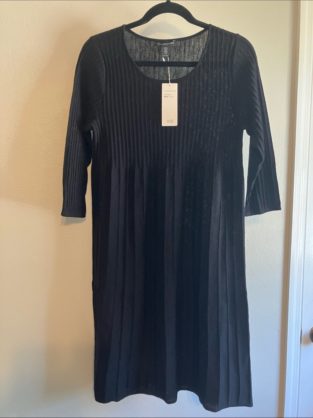 Eileen Fisher Black Wool Dress Crepe petite medium NWT